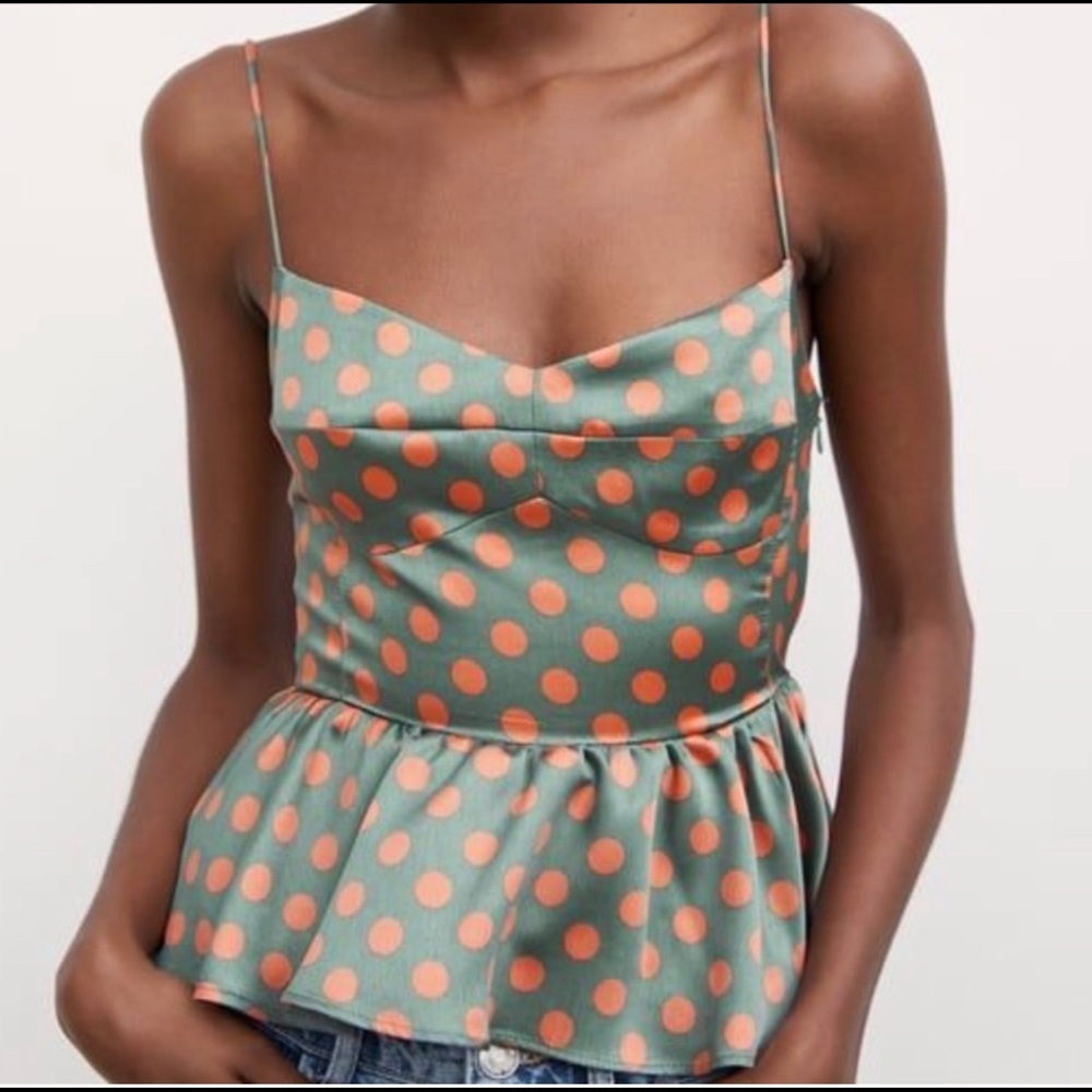 Zara Polka Dot Peplum Top blouse Smocked back